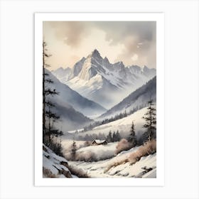 Vintage Muted Winter Mountain Landscape (10) Art Print