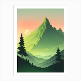 Misty Mountains Vertical Composition In Green Tone 175 Art Print