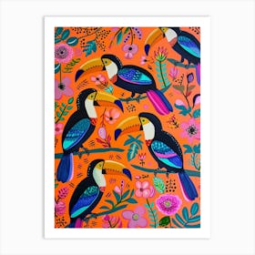Kitsch Colourful Toucans 4 Art Print