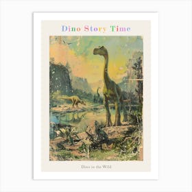 Dinosaur In Jurassic Landscape Vintage Illustration 2 Poster Art Print