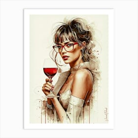 Elegant Lady With A Glass Of Red Wine 6 Art Print