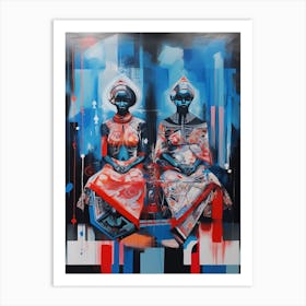 We Sit - Two Women Sitting On A Bench Art Print