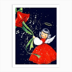 Little Angel Girl With Christmas Bells Art Print