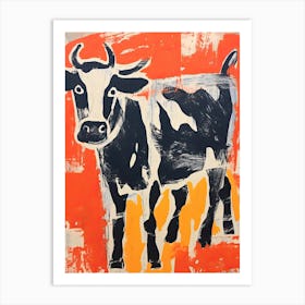 Cow, Woodblock Animal  Drawing 1 Art Print