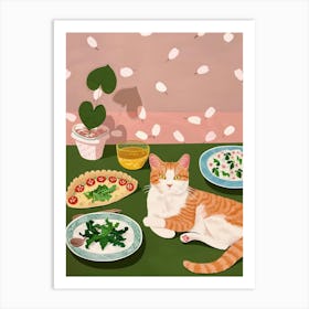 Cat And Salad 2 Art Print