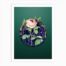 Vintage Rosa Indica Botanical in Gilded Marble on Dark Spring Green Art Print