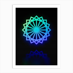 Neon Blue and Green Abstract Geometric Glyph on Black n.0057 Art Print