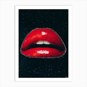 Stars Kiss Glitter Collage Art Red & Black Art Print