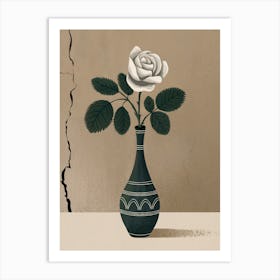 An Illustration Of A Simple Vase With A Rose Art Print