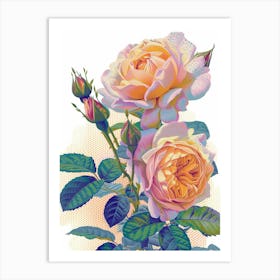 English Roses Painting Dotted Line 1 Art Print