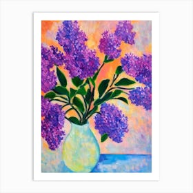 Lilac Floral Abstract Block Colour Flower Art Print