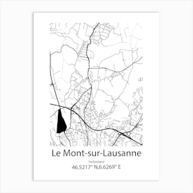 Le Mont Sur Lausanne,Switzerland Minimalist Map Art Print