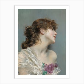 Woman Portrait, Lilacs, Muted Neutral Vintage Art Art Print