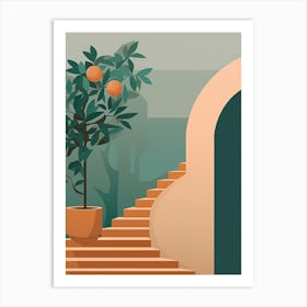 Orange Tree And Stairs Art Print