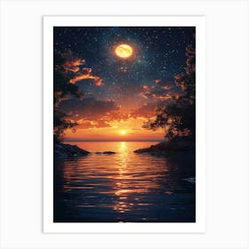 Moon And Stars In The Sky 4 Art Print