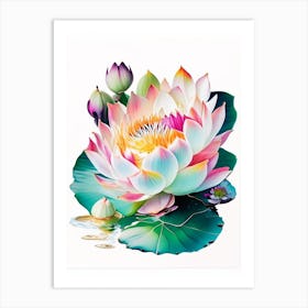 Blooming Lotus Flower In Lake Decoupage 1 Art Print