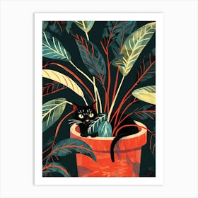 Cute Black Cat in a Plant Pot 3 Art Print