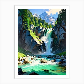 Waterfall In The Mountains 5 Art Print