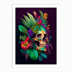 Skull With Vibrant Colors 2 Botanical Art Print