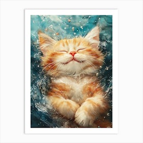 Happy Orange Cat Floating on Water 20 Art Print