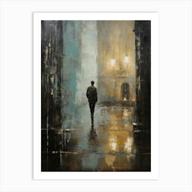 Man Walking In Rain Art Print
