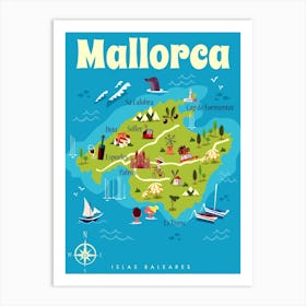 Mallorca Map Poster Blue & Green Art Print