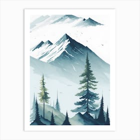 Mountain And Forest In Minimalist Watercolor Vertical Composition 246 Art Print