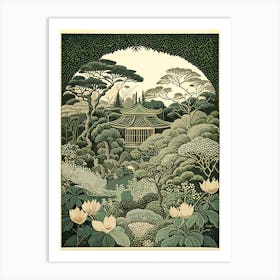 Ryoan Ji Garden, Japan Vintage Botanical Art Print