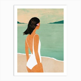 Woman on the Beach | Vacation Travel | Sea Ocean Summer Coastal Landscape | Female Body Art Print