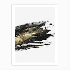 Black And Gold Brush Strokes 23 Art Print