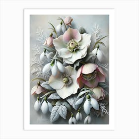 Hellebore And Snowdrops1 Botanic 1 Art Print