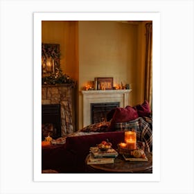 Autumn Themed Cozy Living Room Warm Golden Light Bathing The Room Soft Textures Of Plush Pillows N (4) Art Print