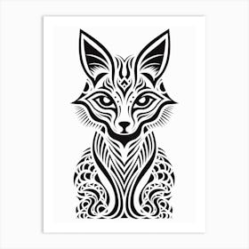 Linocut Fox Abstract Line Illustration 4 Art Print