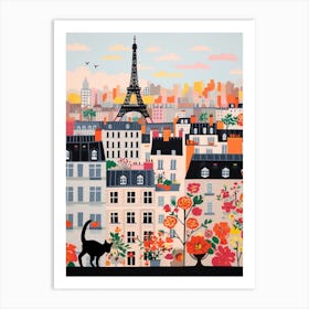 Paris, France Skyline With A Cat 3 Art Print