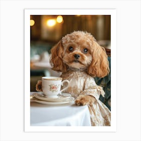 Cavapoo Having Afternoon Tea Art Print