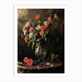 Baroque Floral Still Life Zinnia 4 Art Print