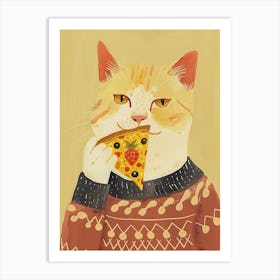 Cat In A Sweater Pizza Lover Folk Illustration 4 Art Print