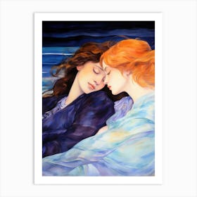 Two Women Sleeping On The Beach Art Print