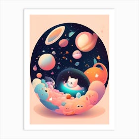 Universe Kawaii Kids Space Art Print