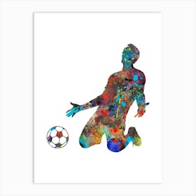 Male Soccer Player Watercolor Football 1 Art Print