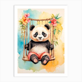 Panda Bear On Swing Art Print