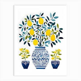 Lemon Lemons Tree Olive Blue White Vase Plants Floral Flowers Art Print