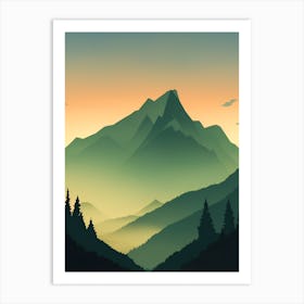 Misty Mountains Vertical Composition In Green Tone 29 Art Print