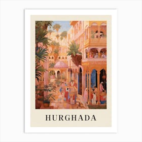 Hurghada Egypt 3 Vintage Pink Travel Illustration Poster Art Print