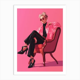 Warm Thoughts Girl In Pink Jacket Sitting In Chair Art Print