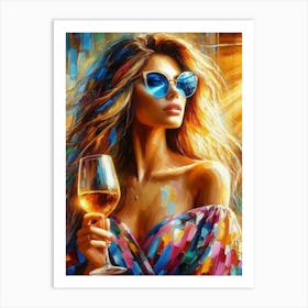 Female With A Glass Of Golden Wine Art Print