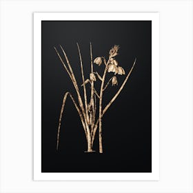 Gold Botanical Slime Lily on Wrought Iron Black n.4844 Art Print