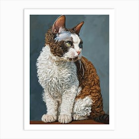 Selkirk Rex Cat Relief Illustration 1 Art Print