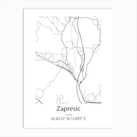 Zapresic,Croatia Minimalist Map Art Print