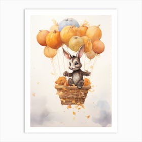 Donkey Flying With Autumn Fall Pumpkins And Balloons Watercolour Nursery 2 Art Print
